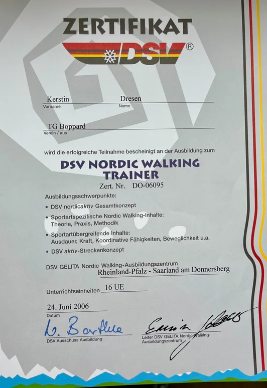 Vorschau Zertifikat Nordic Walking Trainer